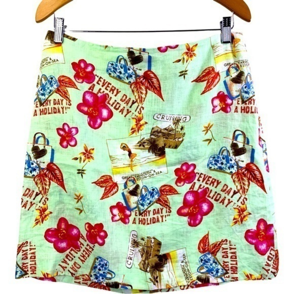 DANDY by RANDI M. Green Tropical Floral Holiday Linen Mini Skirt